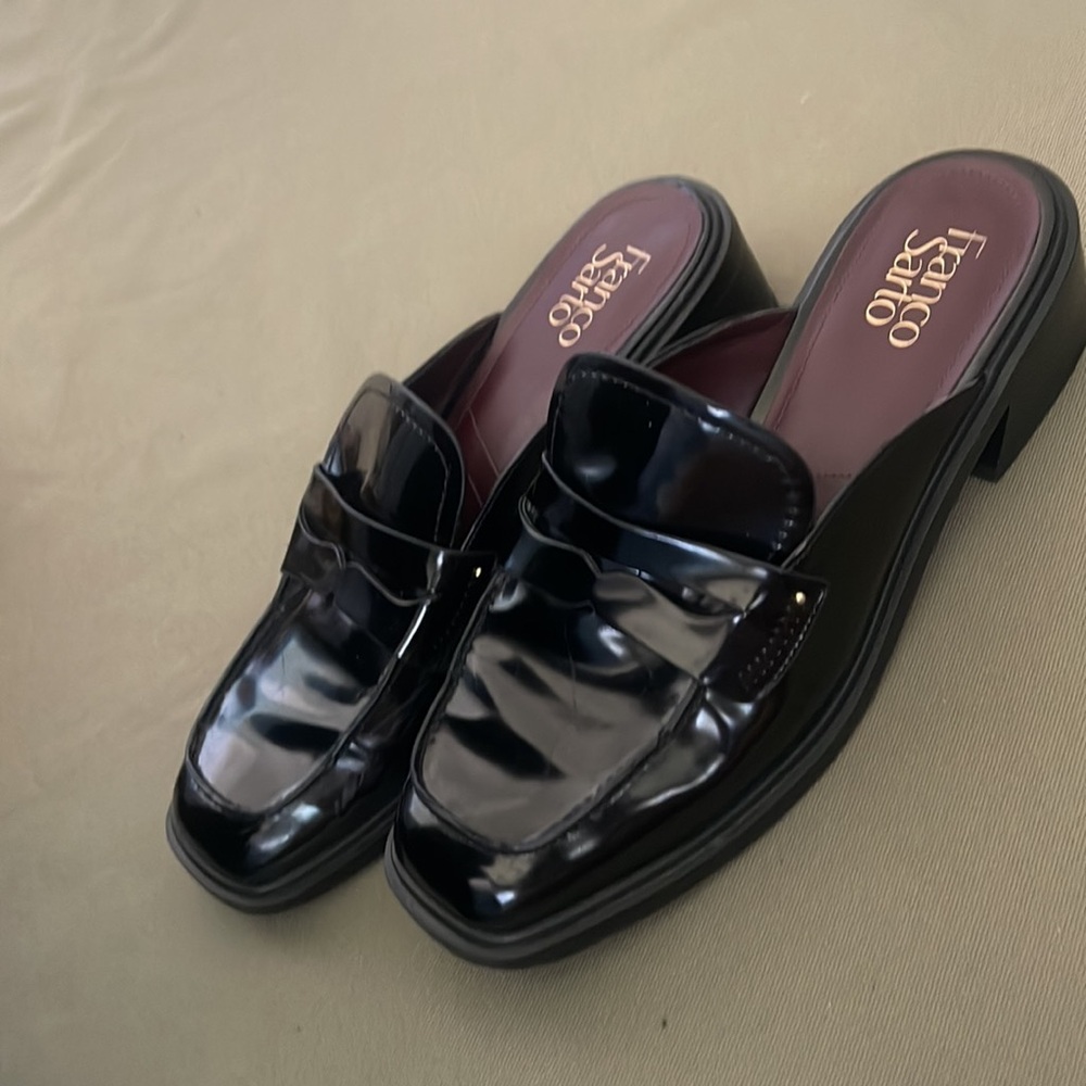 Franco Sarto  GENNY  style, Womens Black Patent Leather Slip-On Loafers Size 9”